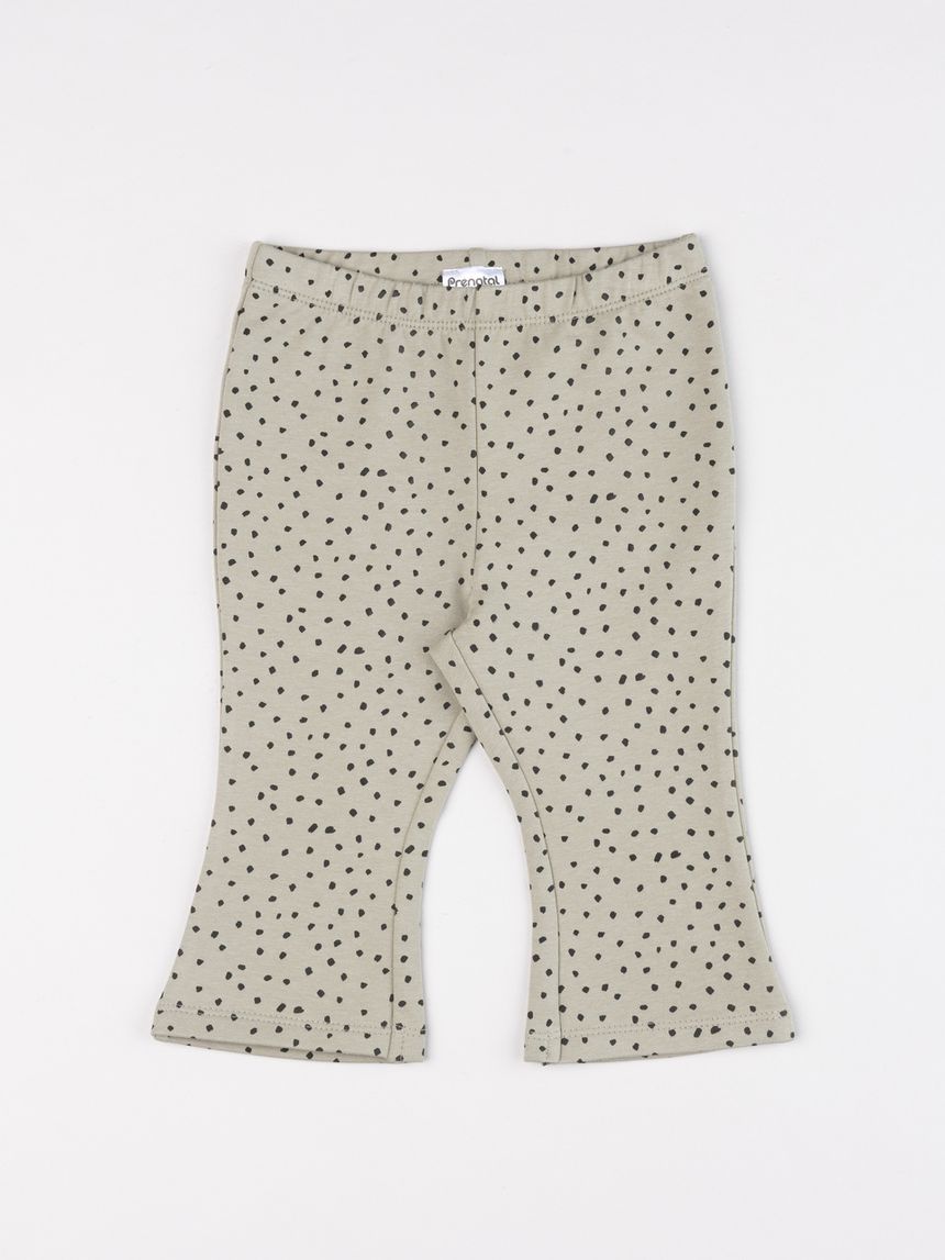 Leggings bimba a zampa beige con micro-pois