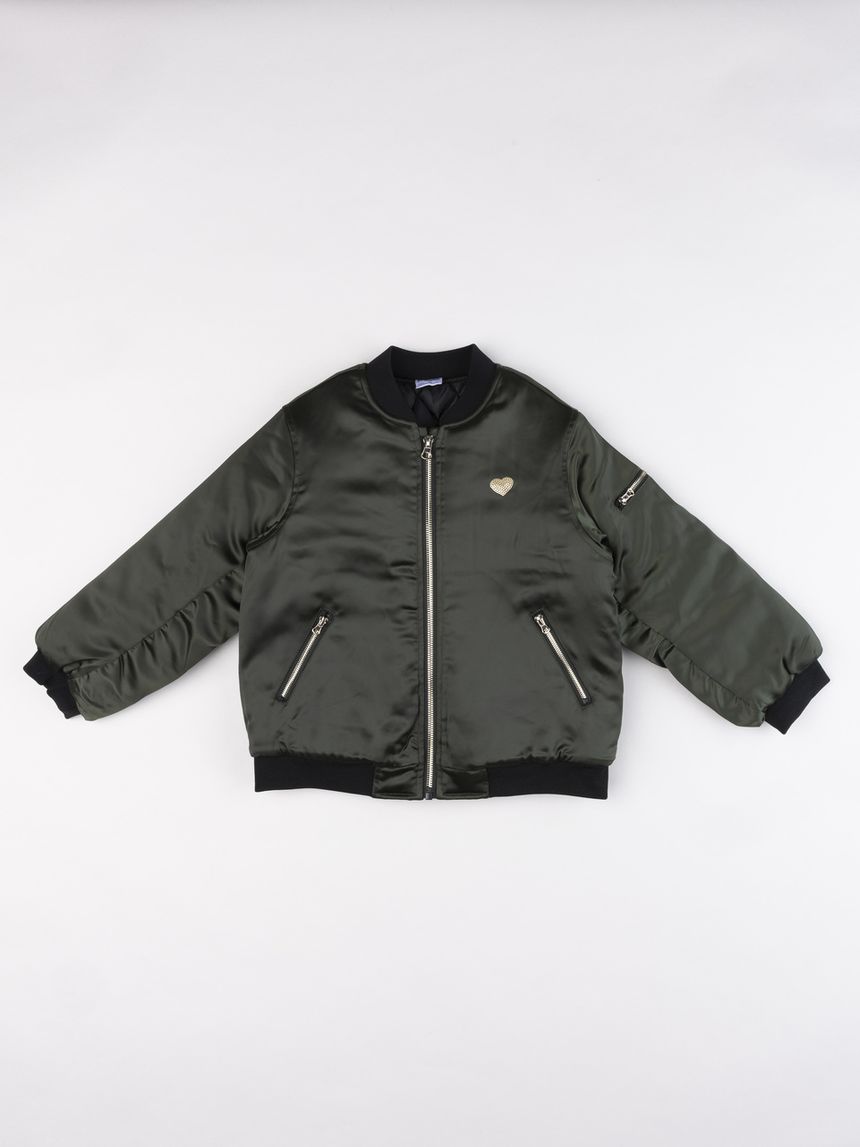 Giacca bomber bimba verde con bordi a contrasto