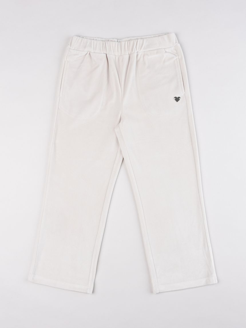 Pantaloni bambina in ciniglia beige coordinabili