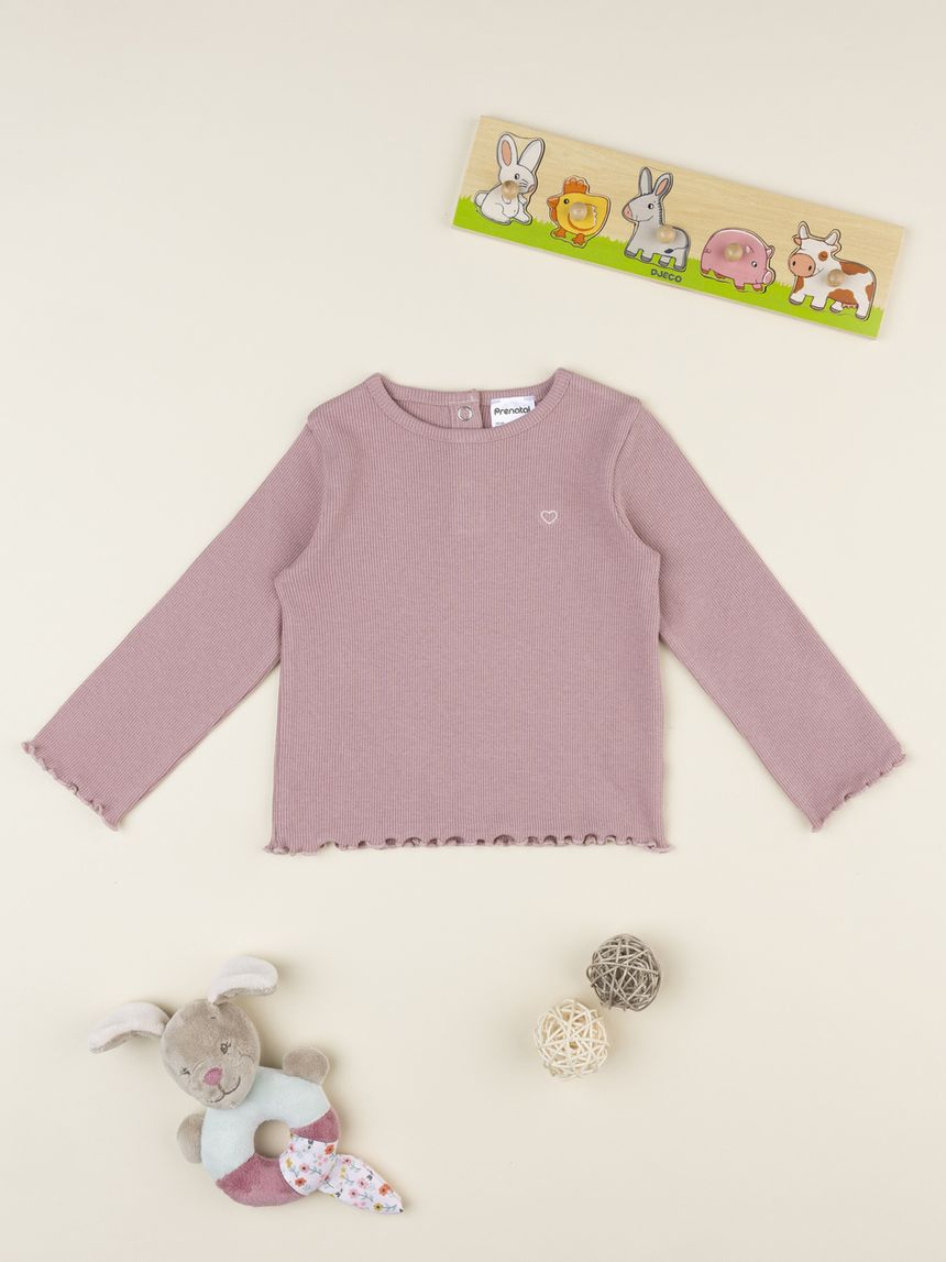 T-shirt bimba rosa a maniche lunghe