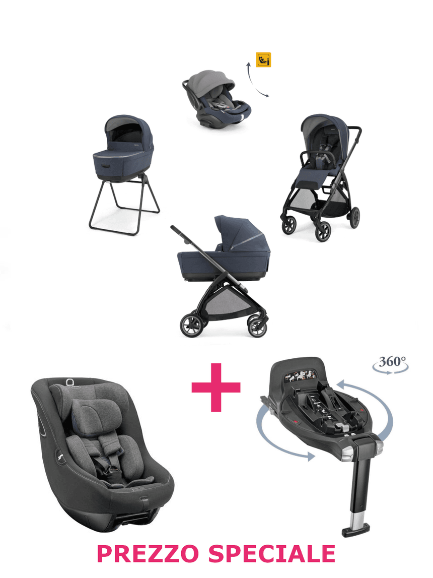 Trio electa darwin recline evo rooftop blue telaio iron + seggiolino auto darwin vulcan black + base auto darwin 360° i-size a un prezzo speciale