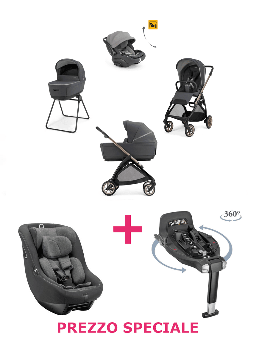 Trio electa darwin recline evo garage grey telaio bronze + seggiolino auto darwin vulcan black + base auto darwin 360° i-size a un prezzo speciale