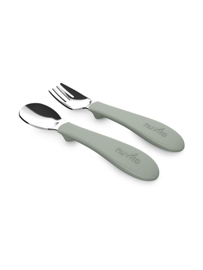 Set posate in acciaio con impugnatura in silicone - 8472 / sage green - nuvita