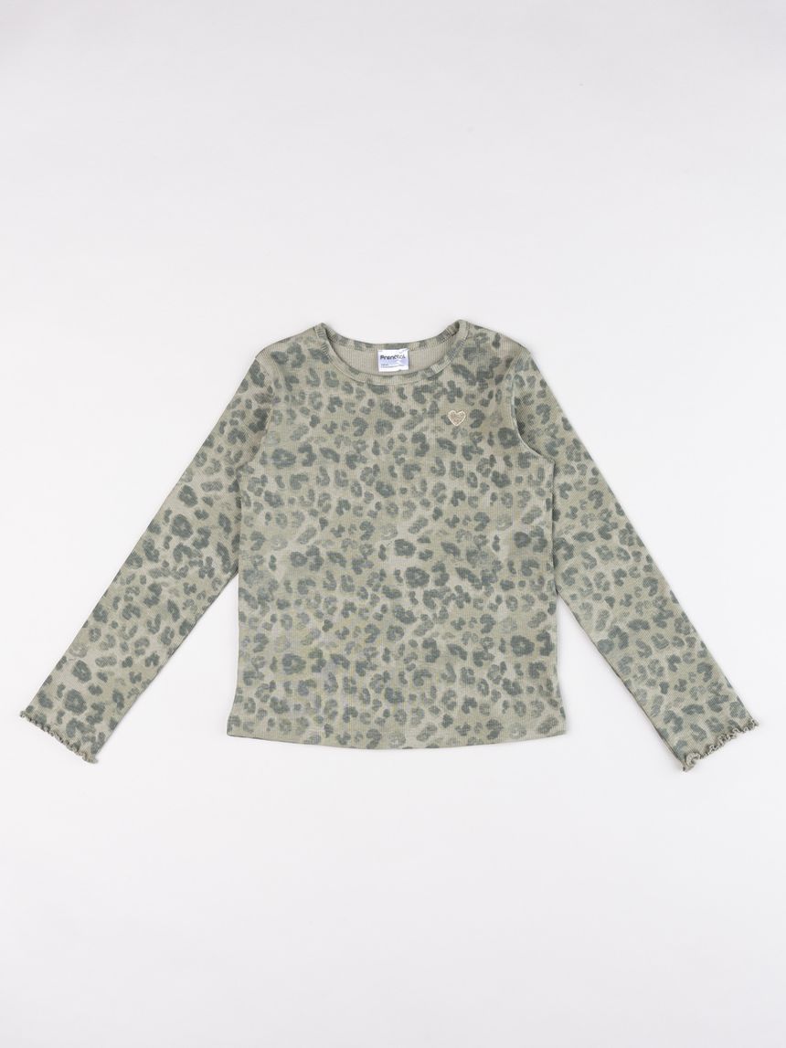 T-shirt bambina verde con fantasia maculata