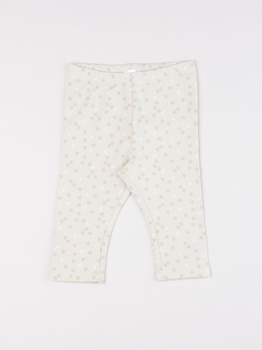 Leggings bimba felpati panna con micro-fiori
