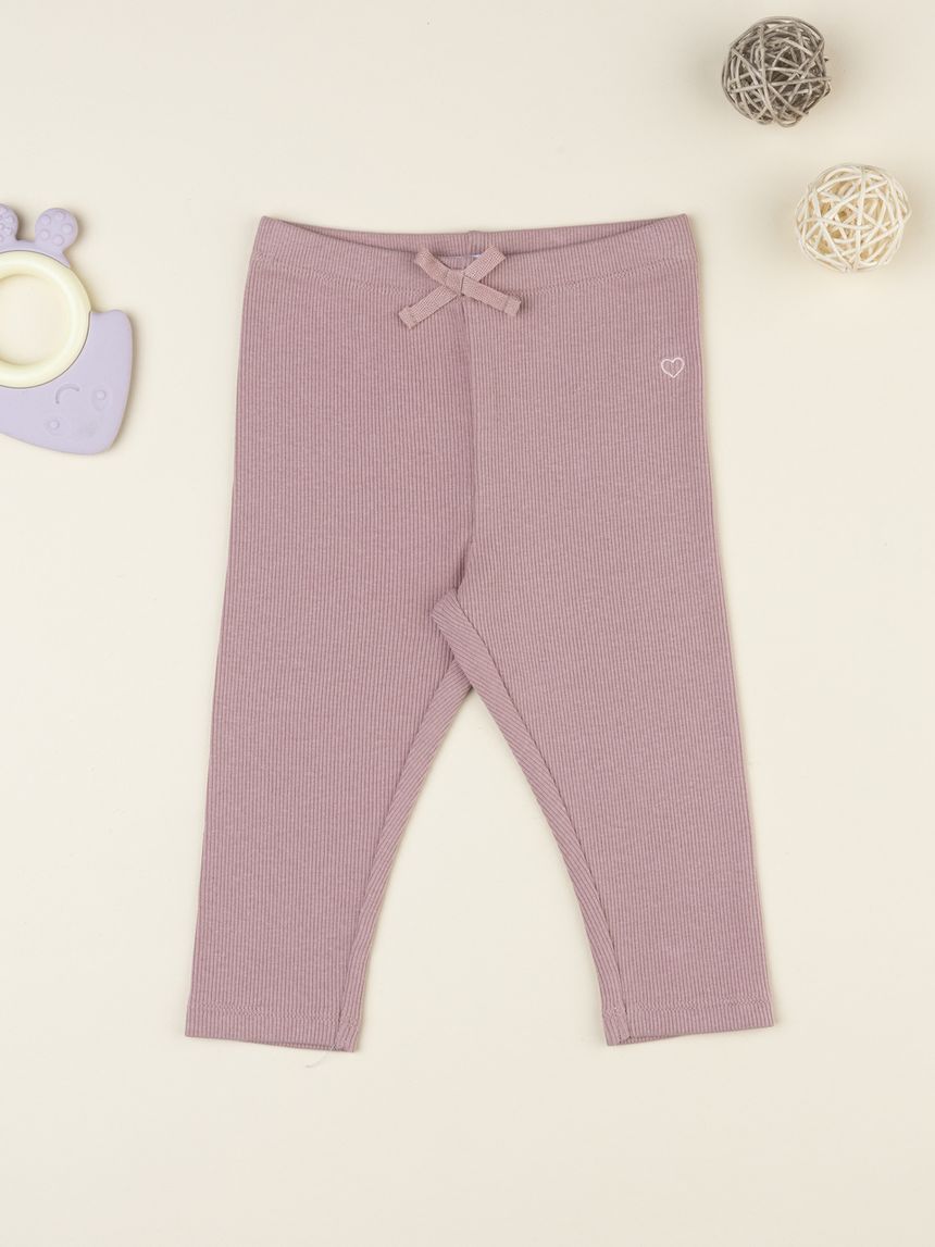 Leggings bimba total rosa antico con fiocco