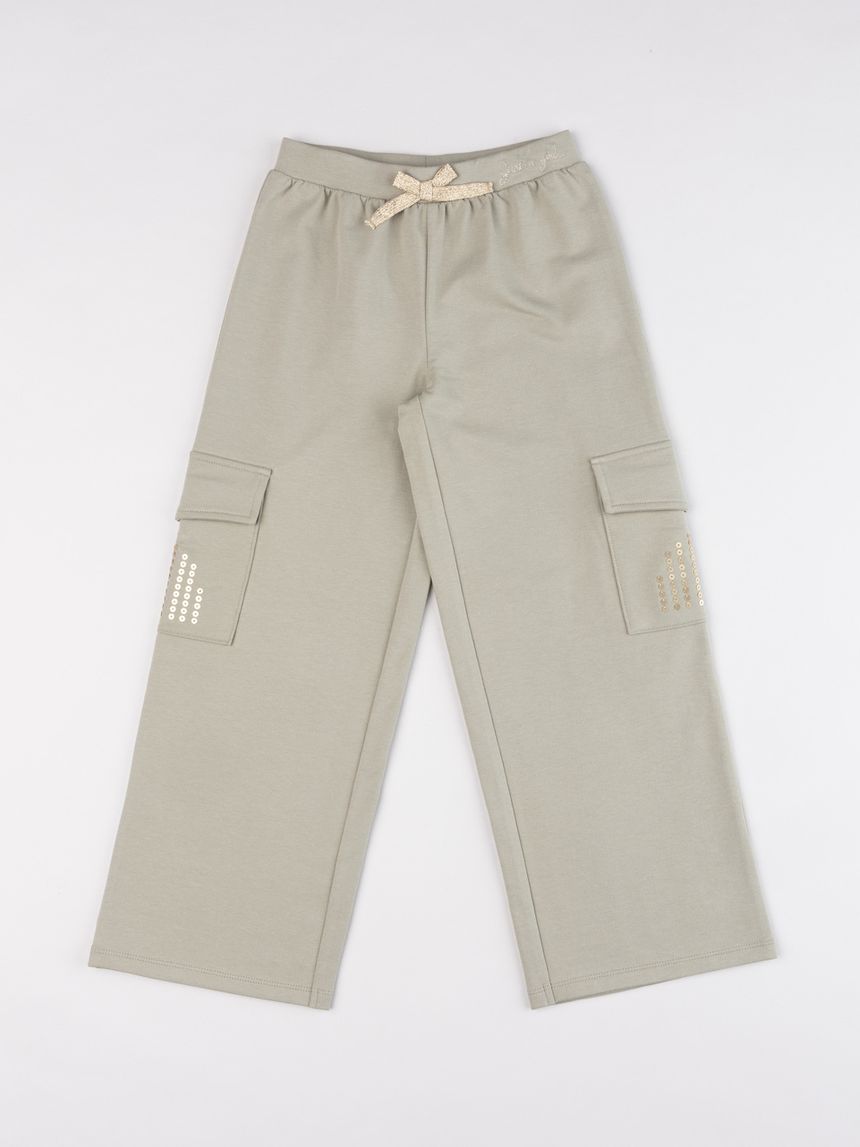 Pantalone cargo bambia verde a gamba larga