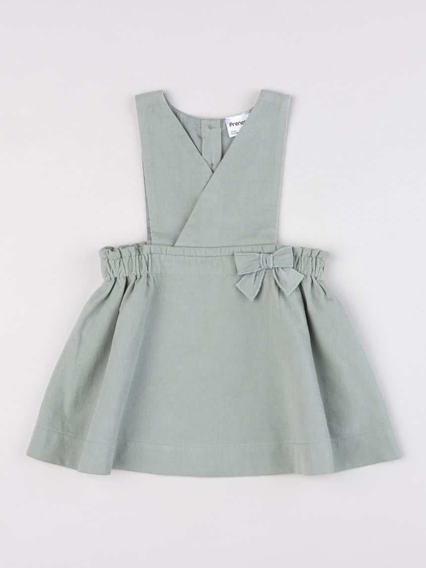 Vestito salopette da neonata con fiocco – verde salvia