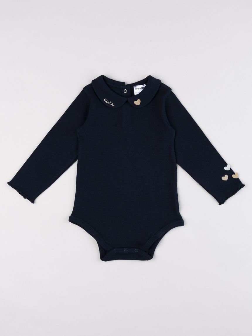 Body bimba blu navy "cute" con cuoricini sulle maniche