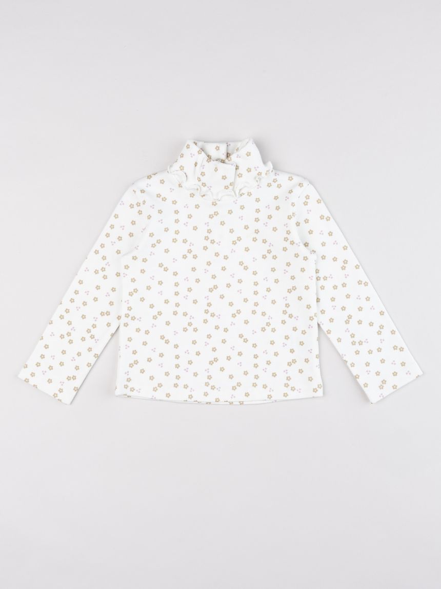 Lupetto panna bambina con pattern di micro fiori beige
