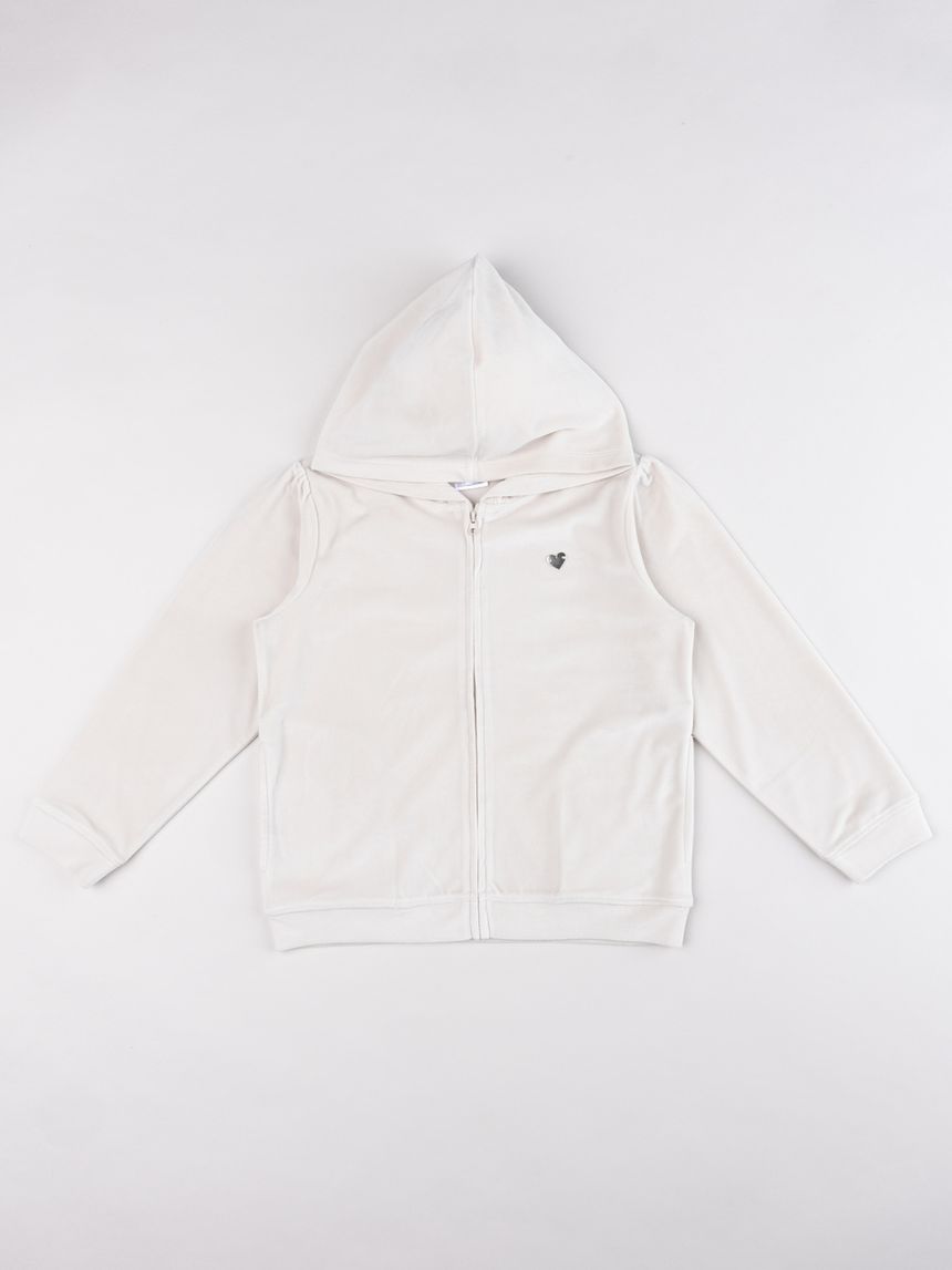 Felpa con cappuccio in ciniglia beige bambina