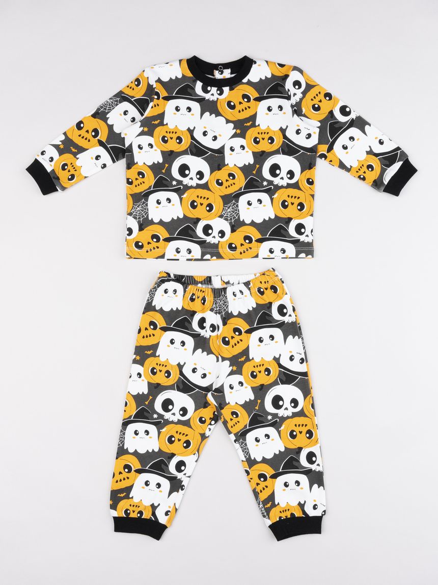 Pigiama bimbo due pezzi con pattern all-over halloween