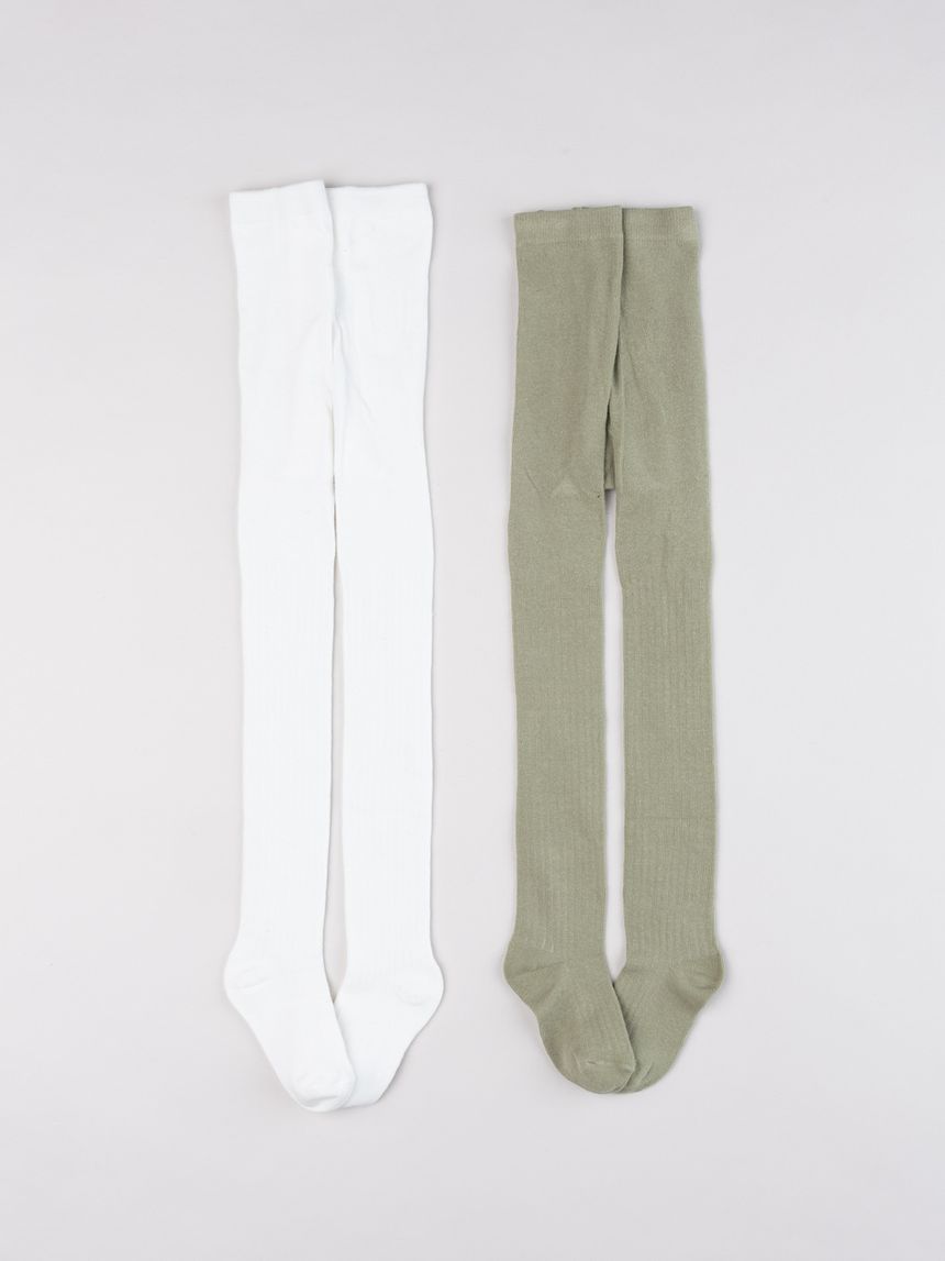 Set 2 paia collant bambina verde salvia e bianco