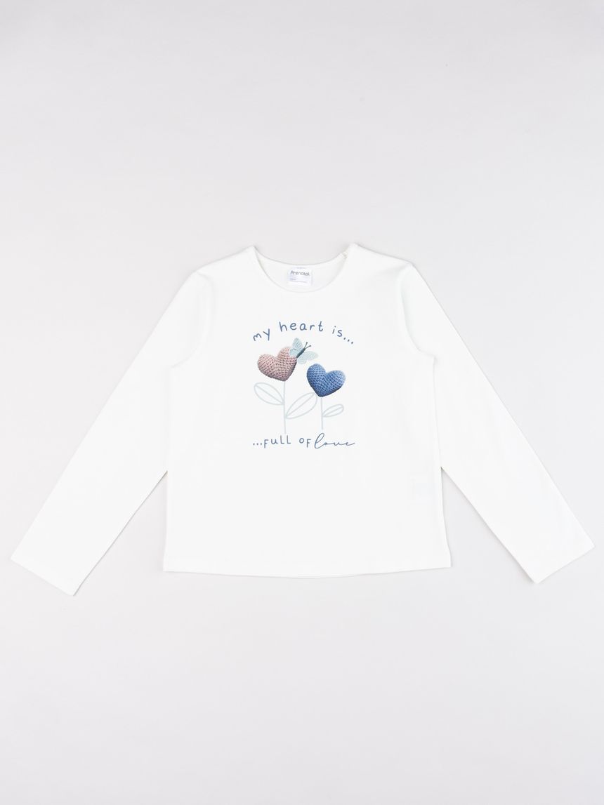 T-shirt manica lunga bambia panna con scritta "love yourself"