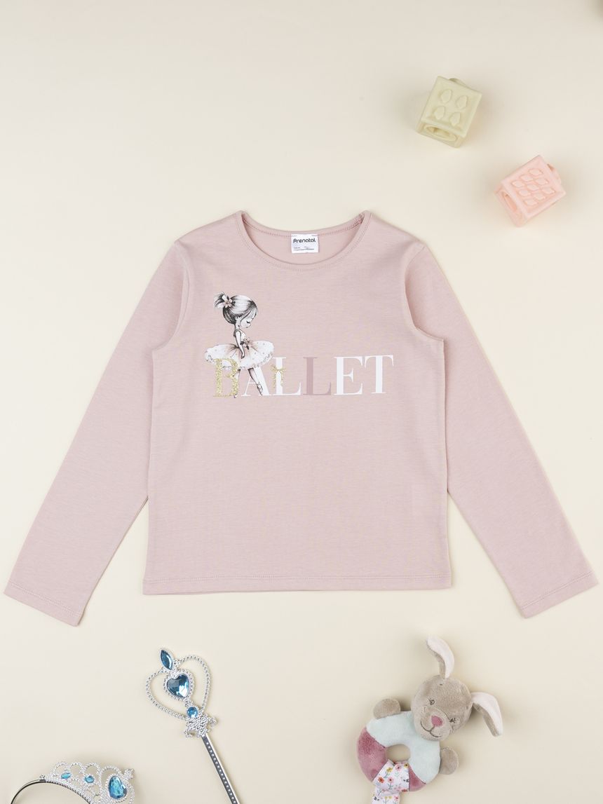 Maglia bimba rosa maniche lunghe stampata