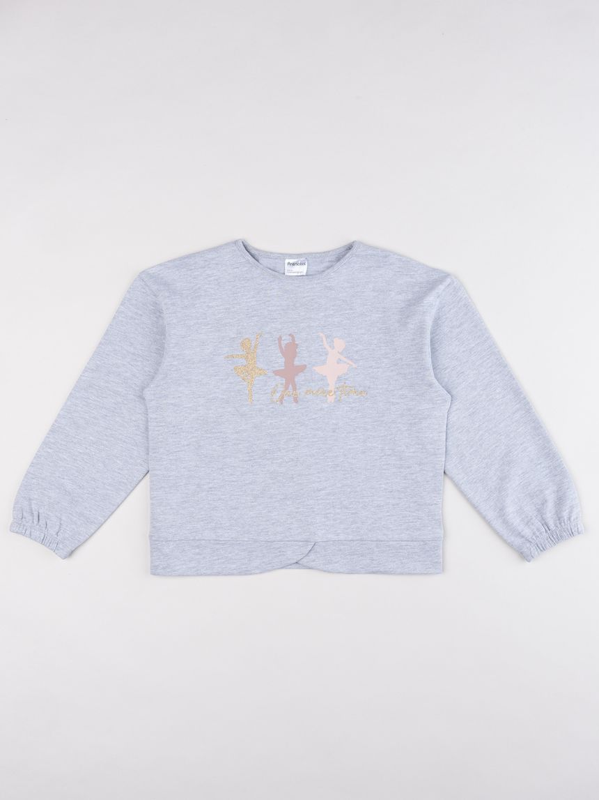 Felpa garzata bambina grigia con ballerine glitter