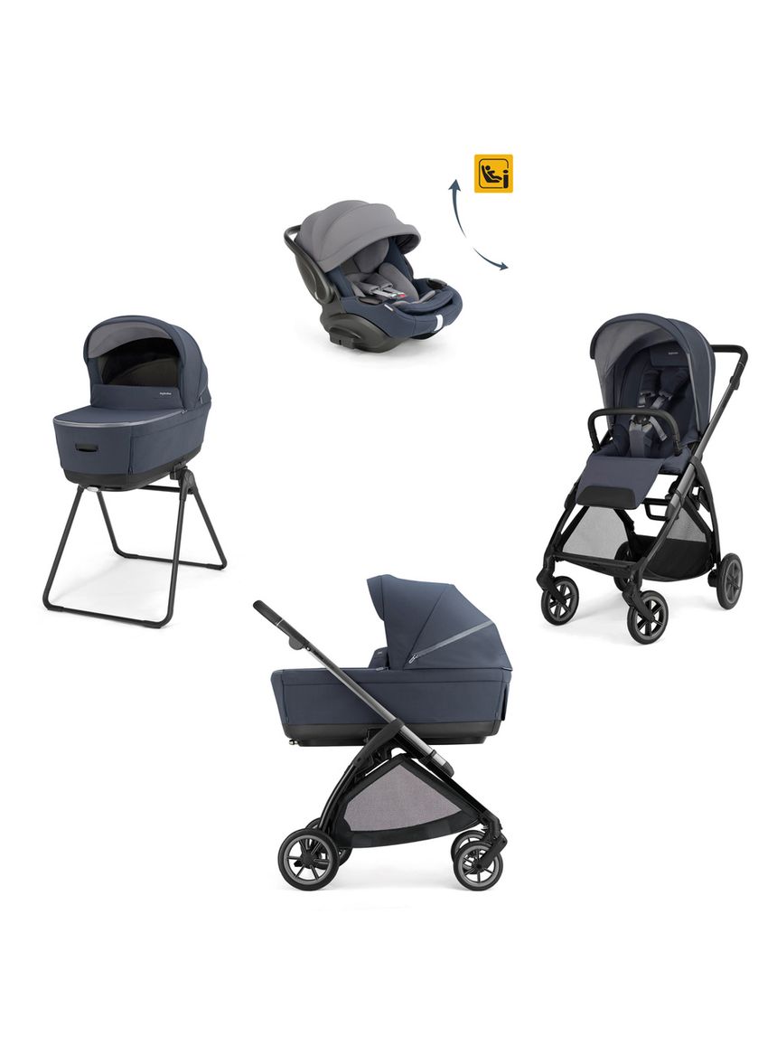 Electa system quattro - rooftop blue con telaio iron e seggiolino auto darwin infant recline evo - inglesina