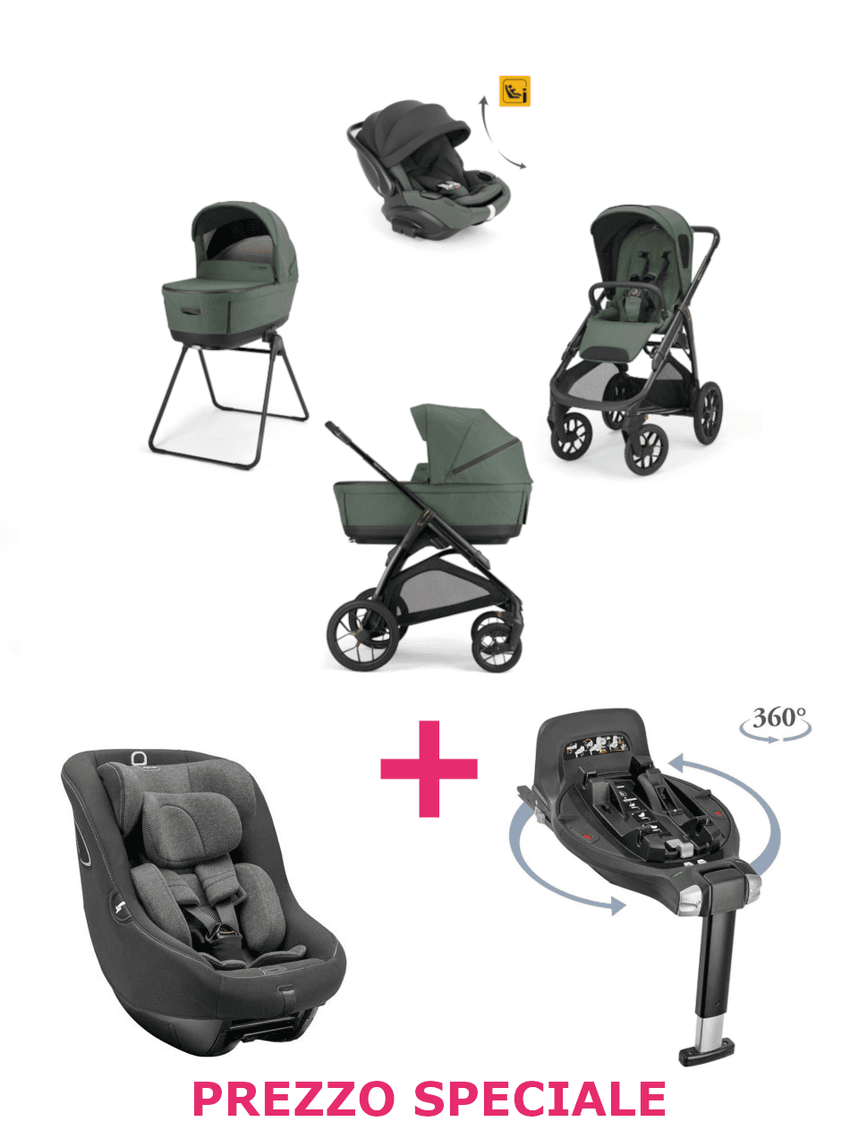 Trio aptica xt darwin recline evo taiga green telaio black + seggiolino auto darwin vulcan black + base auto darwin 360° i-size a un prezzo speciale
