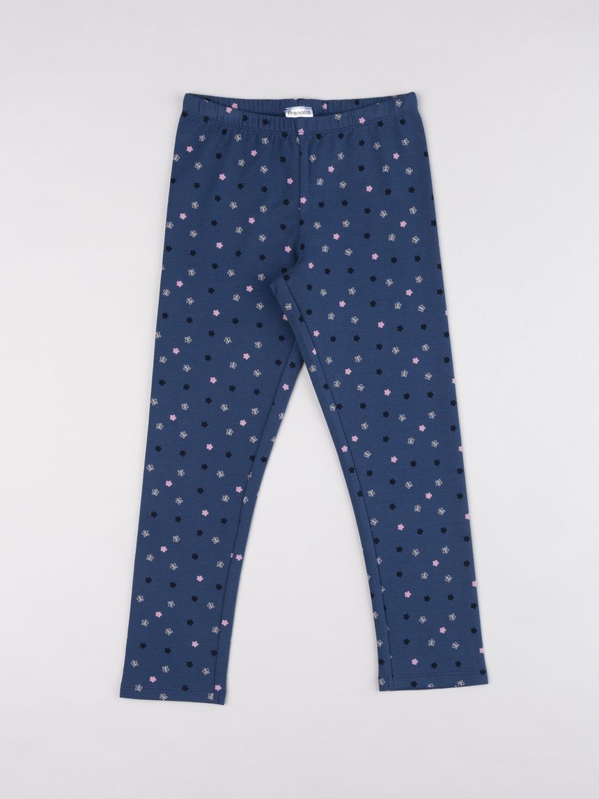 Leggings garzati bambina blu navy con pattern all-over di fiori e farfalle