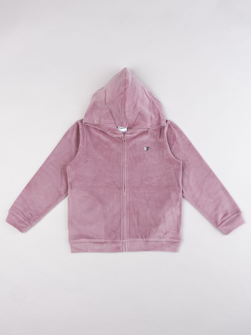 Felpa con cappuccio in ciniglia rosa bambina