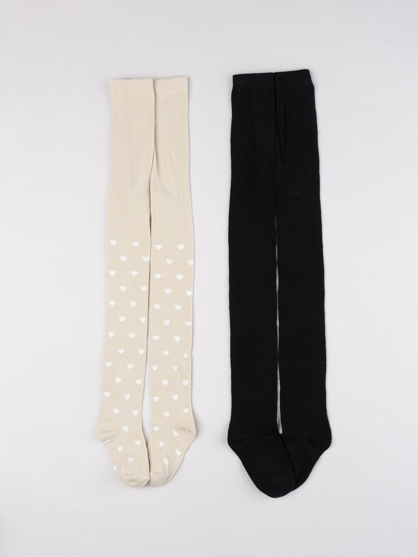 Pack 2 paia collant bambina cuori e nero