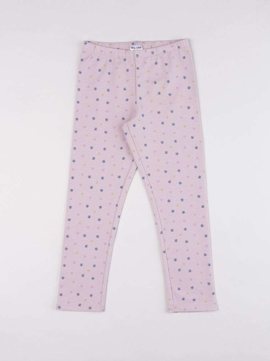 Leggings garzati bambina rosa con pattern di farfalle e fiori