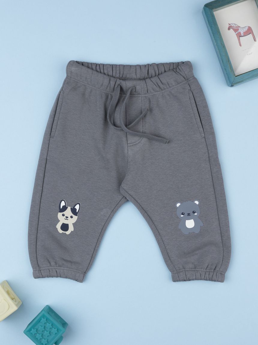 Pantalone felpato bimbo grigio stampato