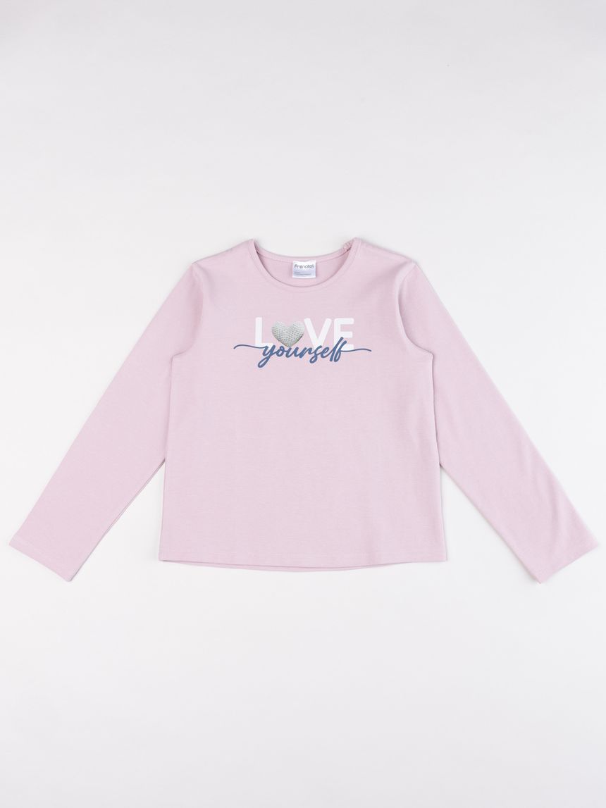 Maglia bimba rosa con cuori a contrasto