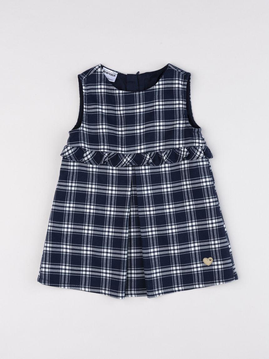 Abito pinafore a quadri blu scuro da bambina