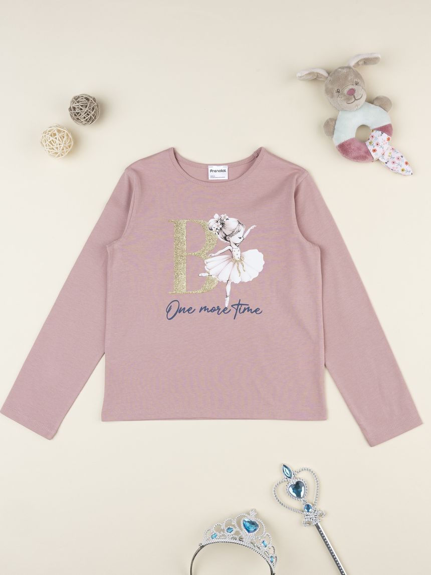T-shirt bambina rosa scuro stampata