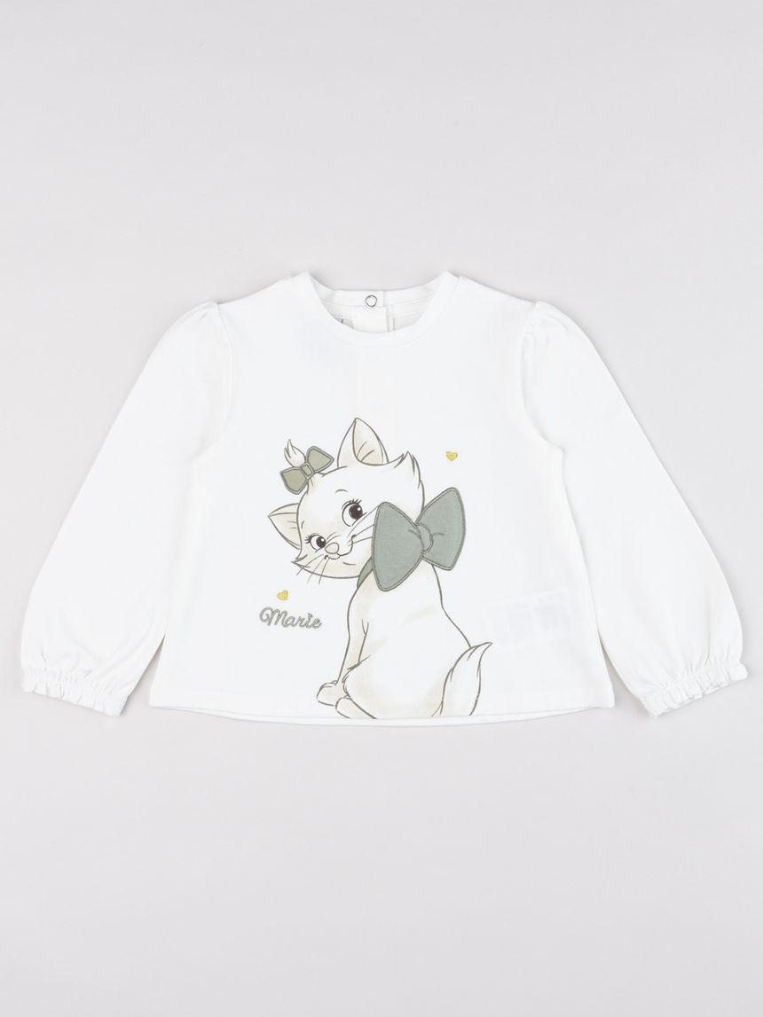 T-shirt bimba manica lunga bianca con stampa aristogatti