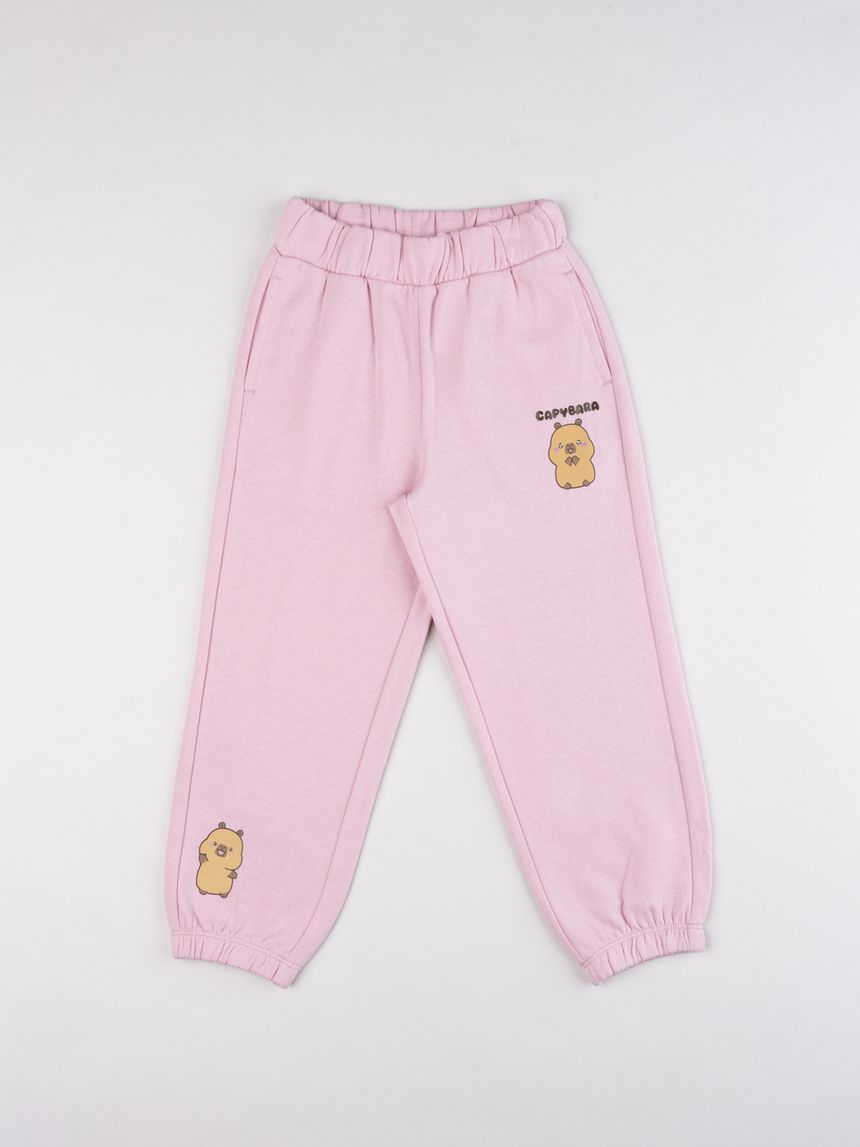 Pantaloni tuta bambina capibara rosa pastello
