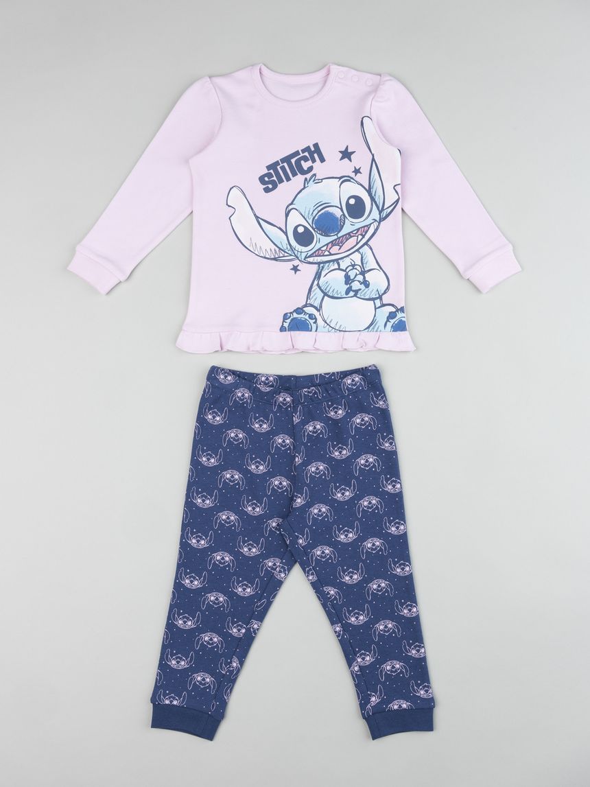 Pigiama 2 pezzi interlock bimba rosa/blu stitch