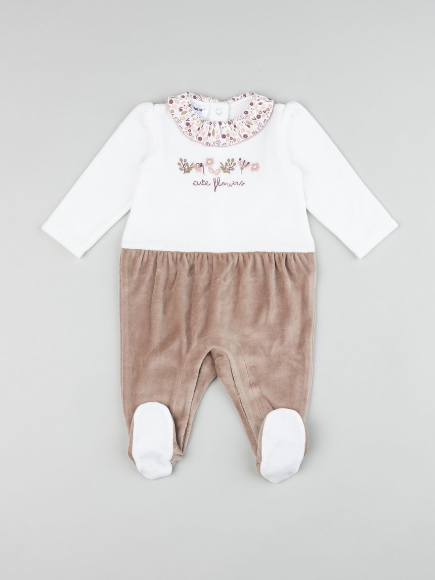 Tutina ciniglia neonata bicolor panna/marrone con rouches