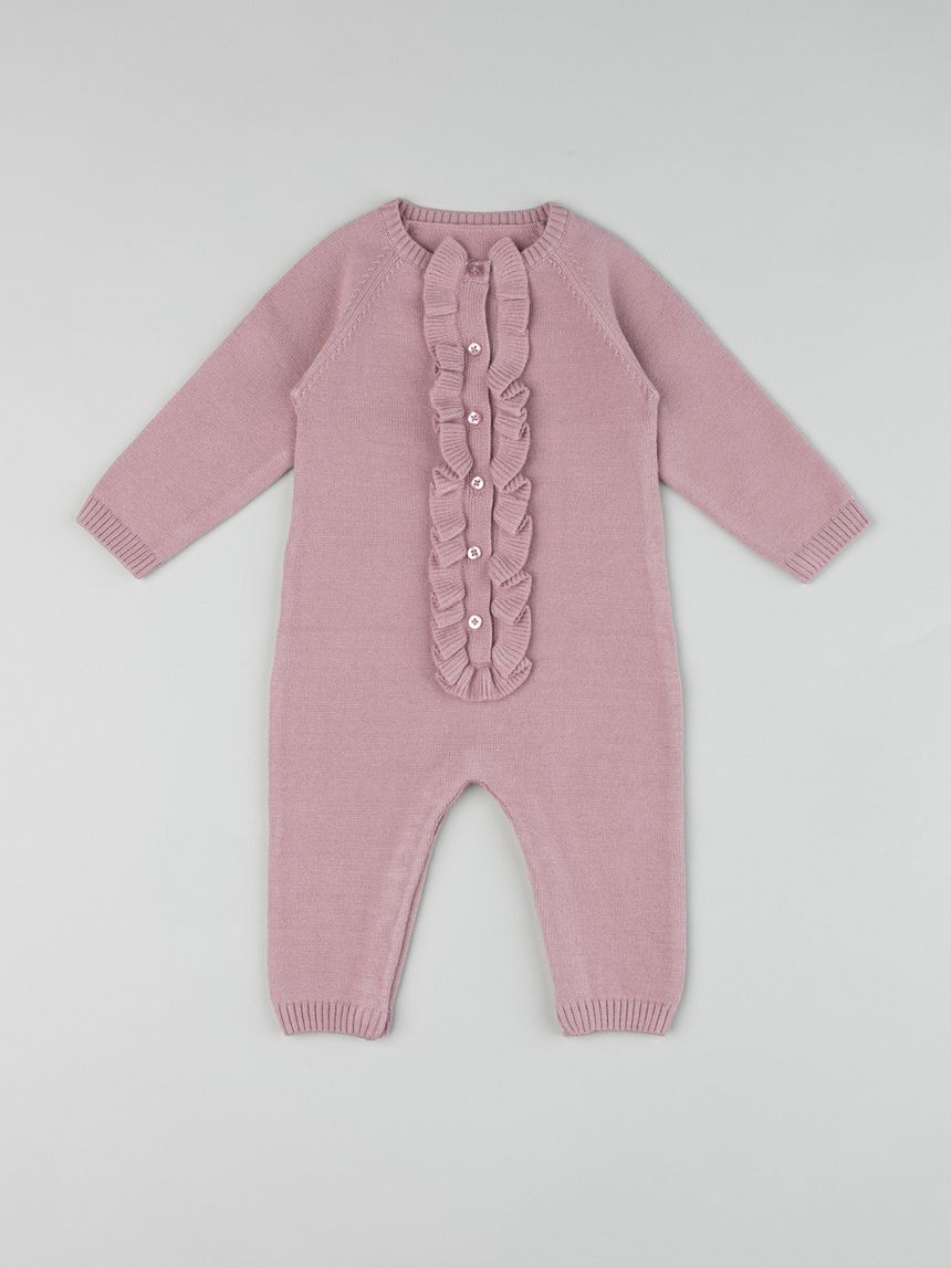 Tutina tricot bimba vinaccia con rouches