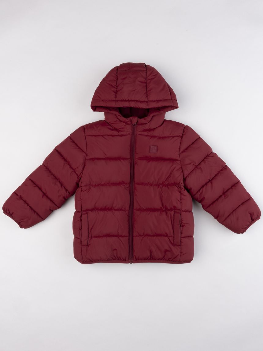 Piumino con cappuccio imbottito bordeaux bambino