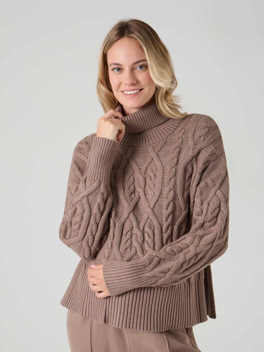 Maglione allattamento winter rose a trecce marrone