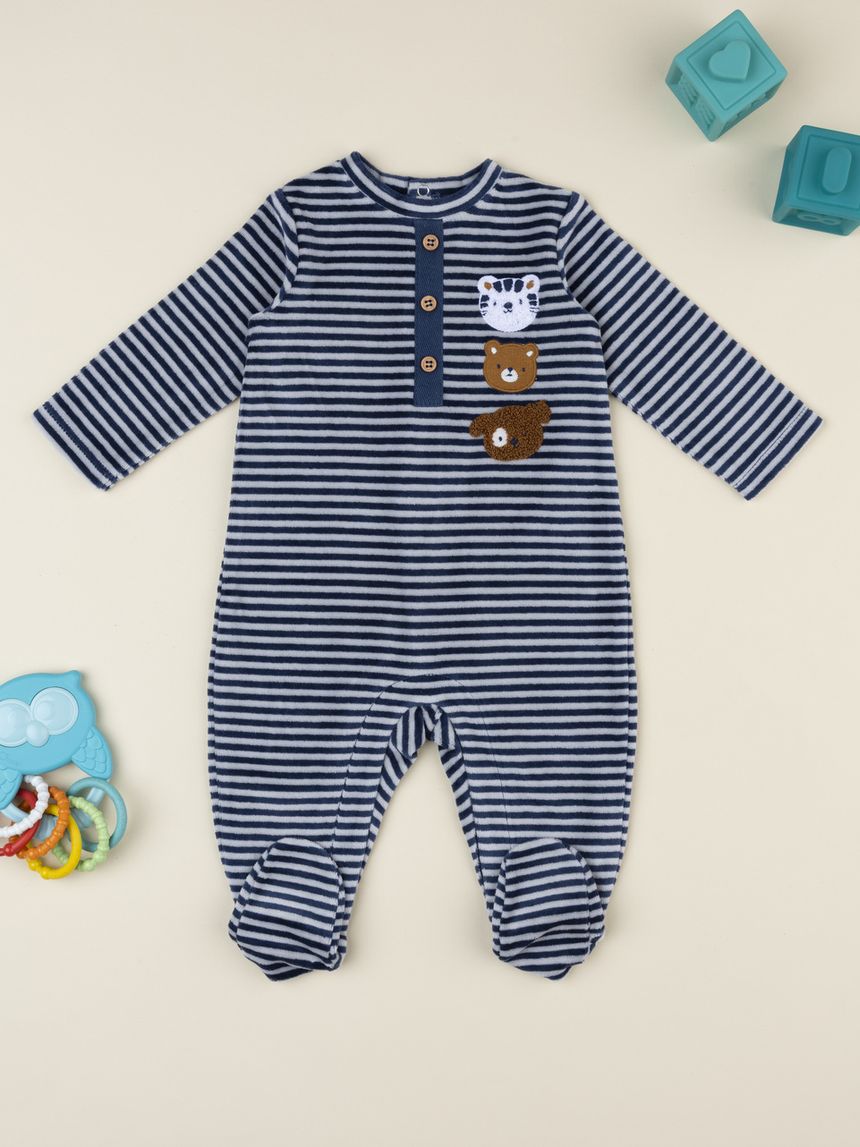 Tutina bimbo rigata blu con patch