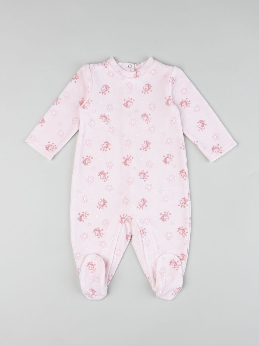 Tutina ciniglia con piedi bimba rosa "unicorni"