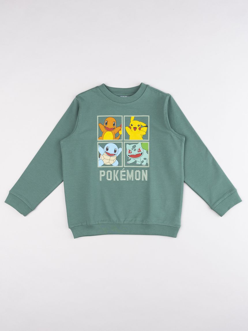 Felpa girocollo bambino pokémon verde salvia