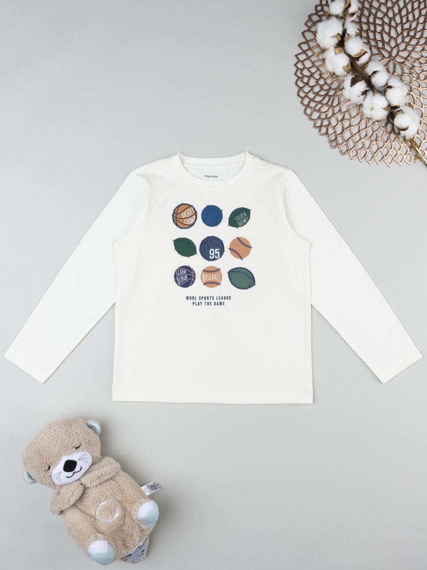 Maglia bambino bianca stampa palloni sportivi