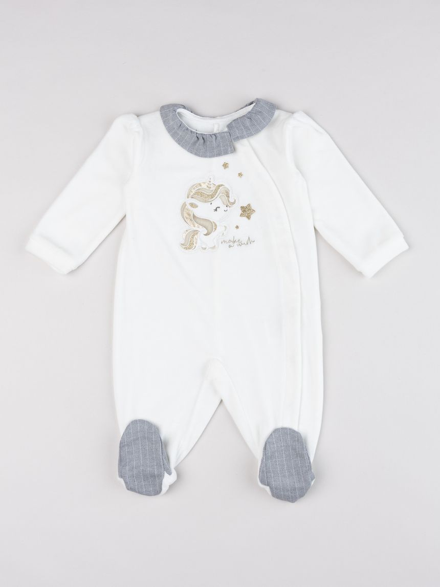 Tutina neonata in ciniglia unicorno "make a wish"