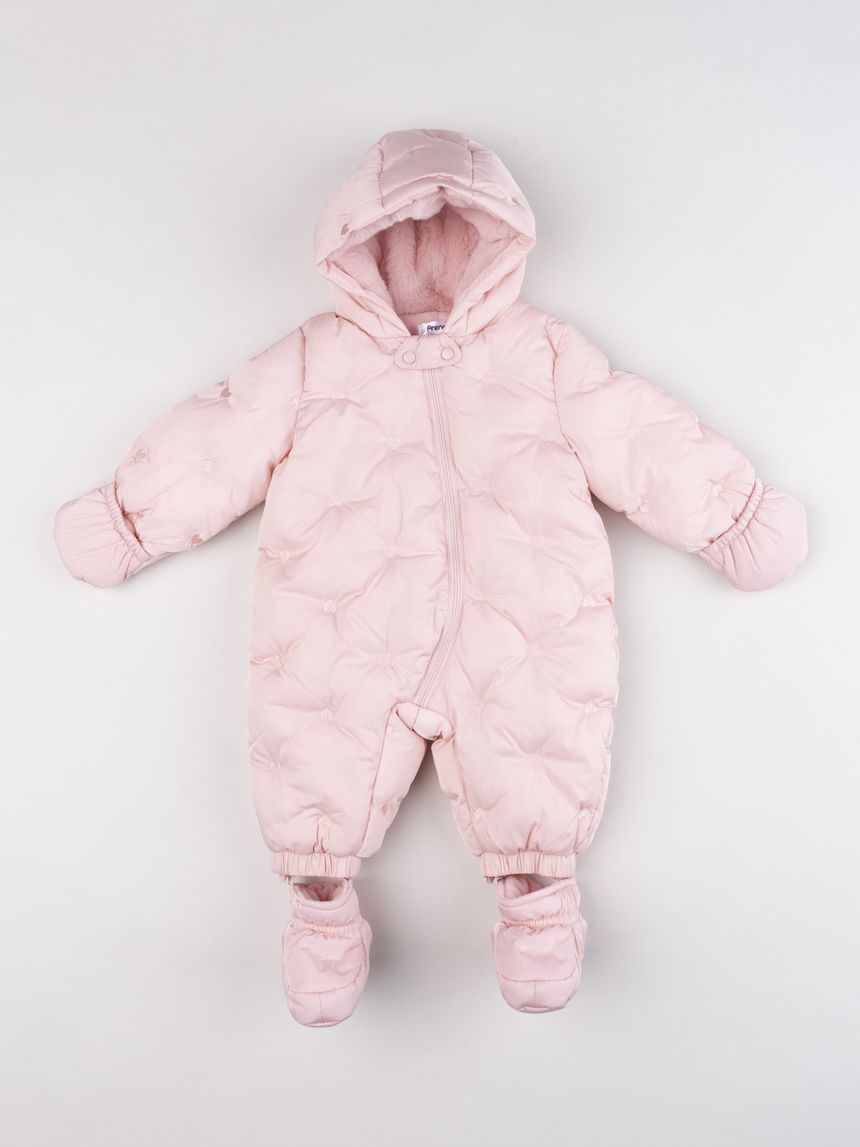 Tuta neve neonata imbottita rosa con trapuntatura a cuori