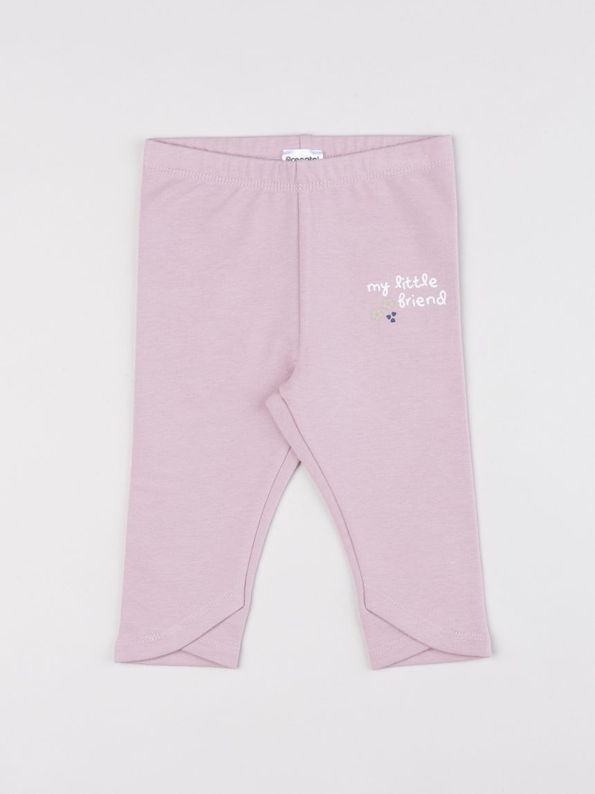 Legging garzati fiori e testo my little friend rosa chiaro bimba