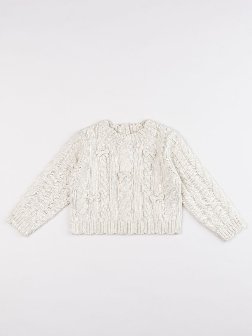 Maglione tricot bimba beige fiocchi