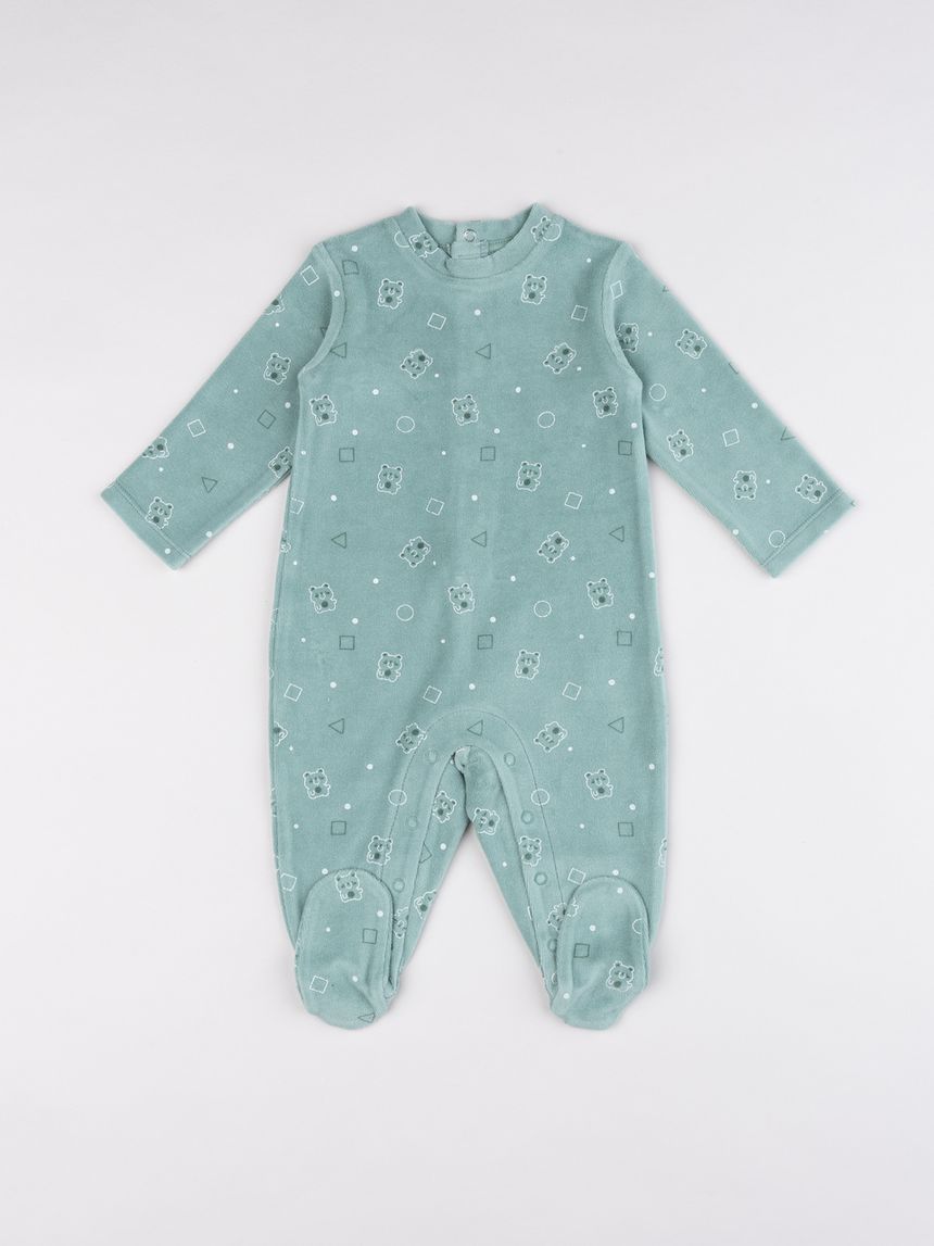 Tutina ciniglia con piedi bimbo verde "orsetti"