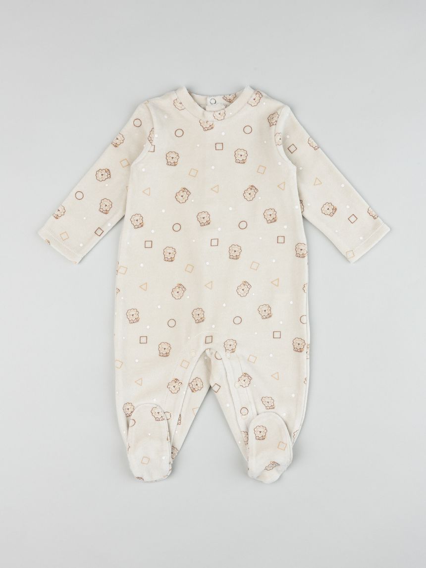 Tutina ciniglia beige neonato leoncini all-over