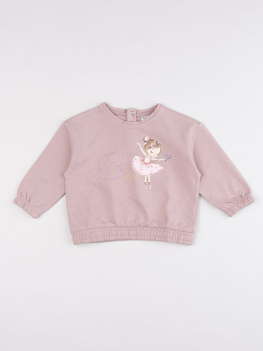 Felpa garzata bimba rosa con stampa ballerina e glitter