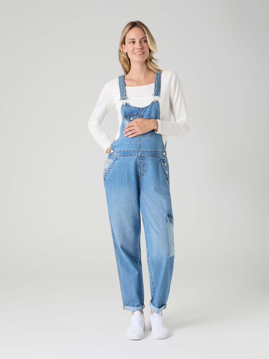 Salopette premaman in denim chiaro