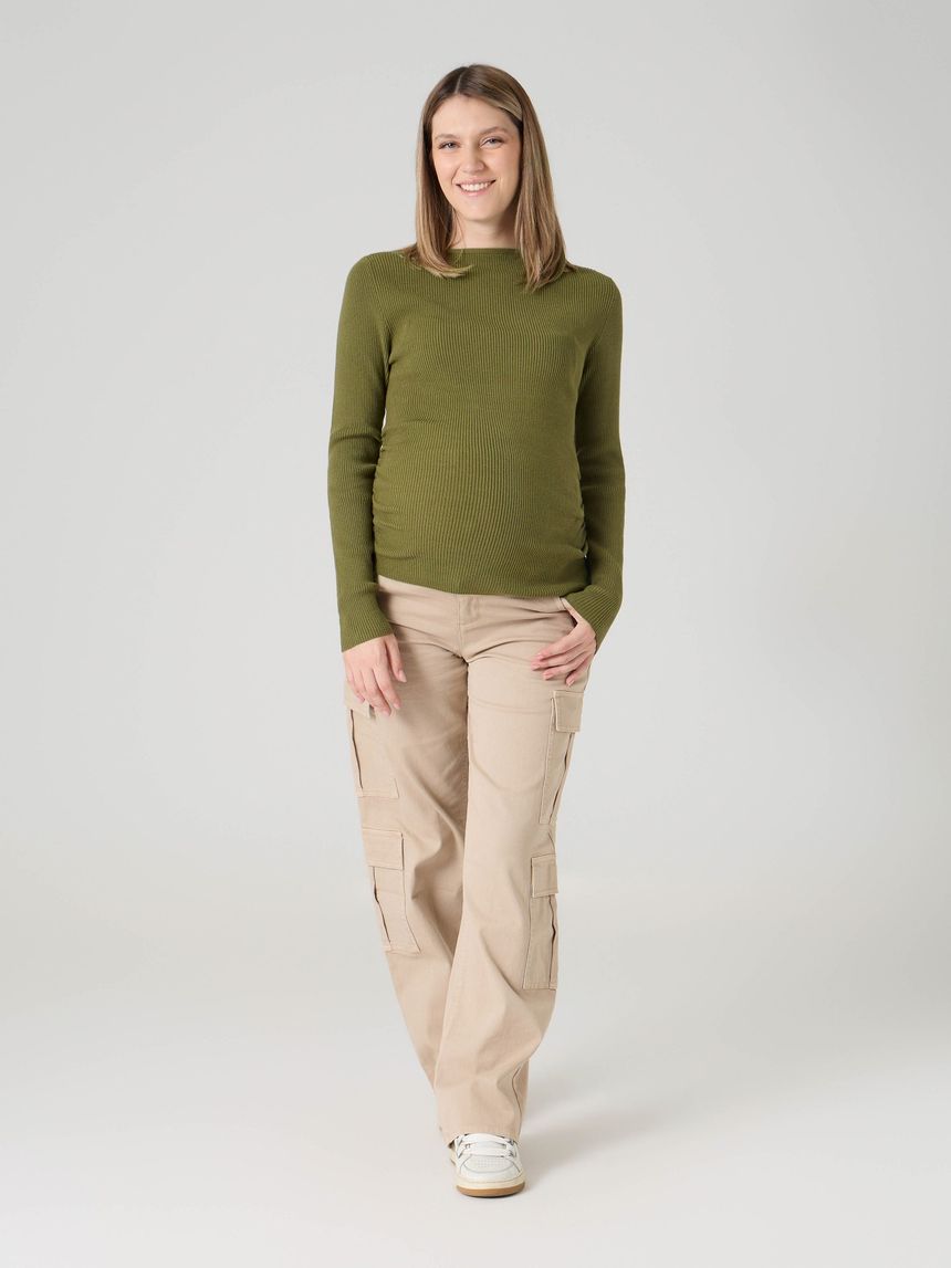 Pantalone premaman cargo con fascia addominale beige